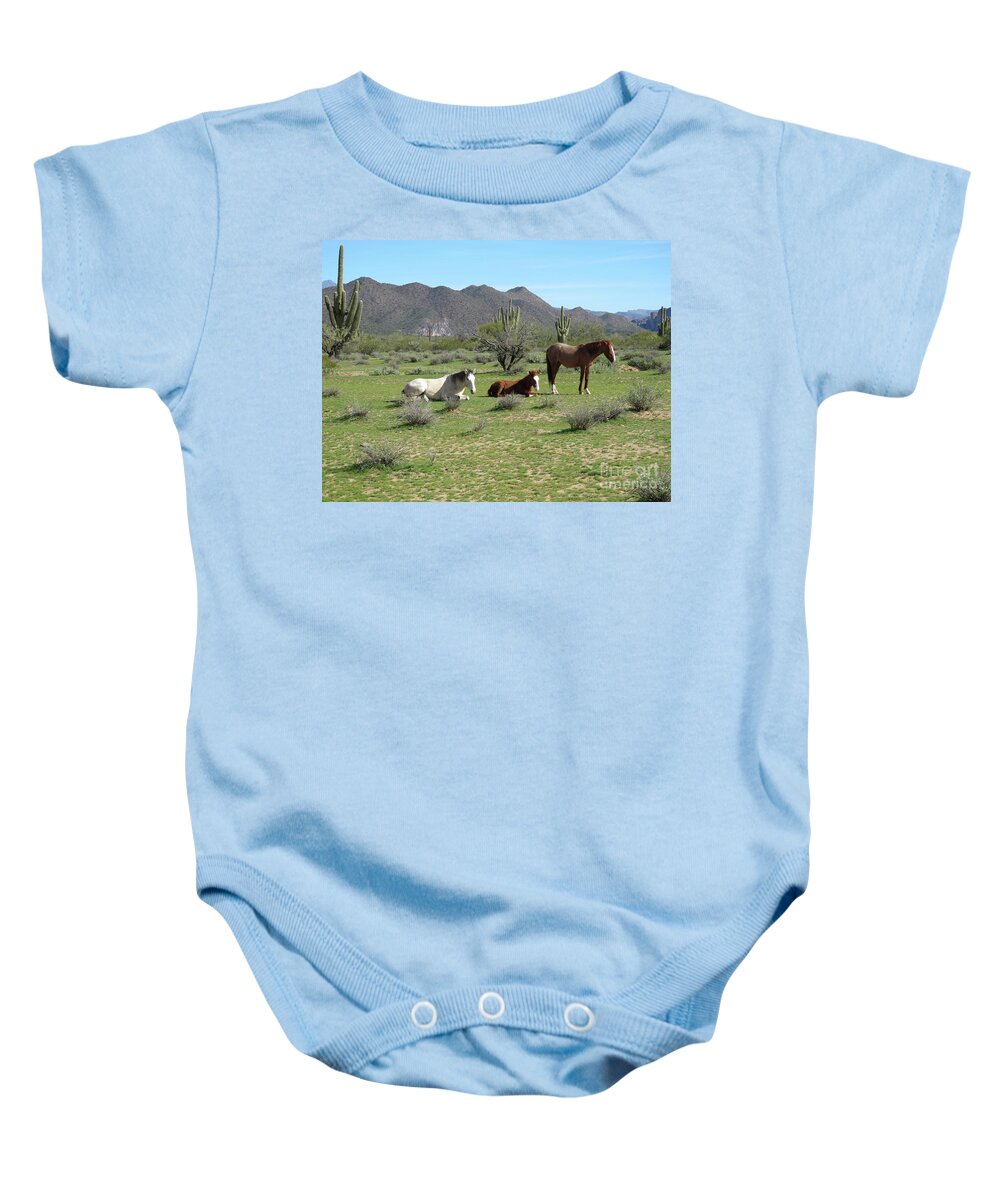Horses Baby Onesie featuring the photograph Wild Horses by Mary Mikawoz