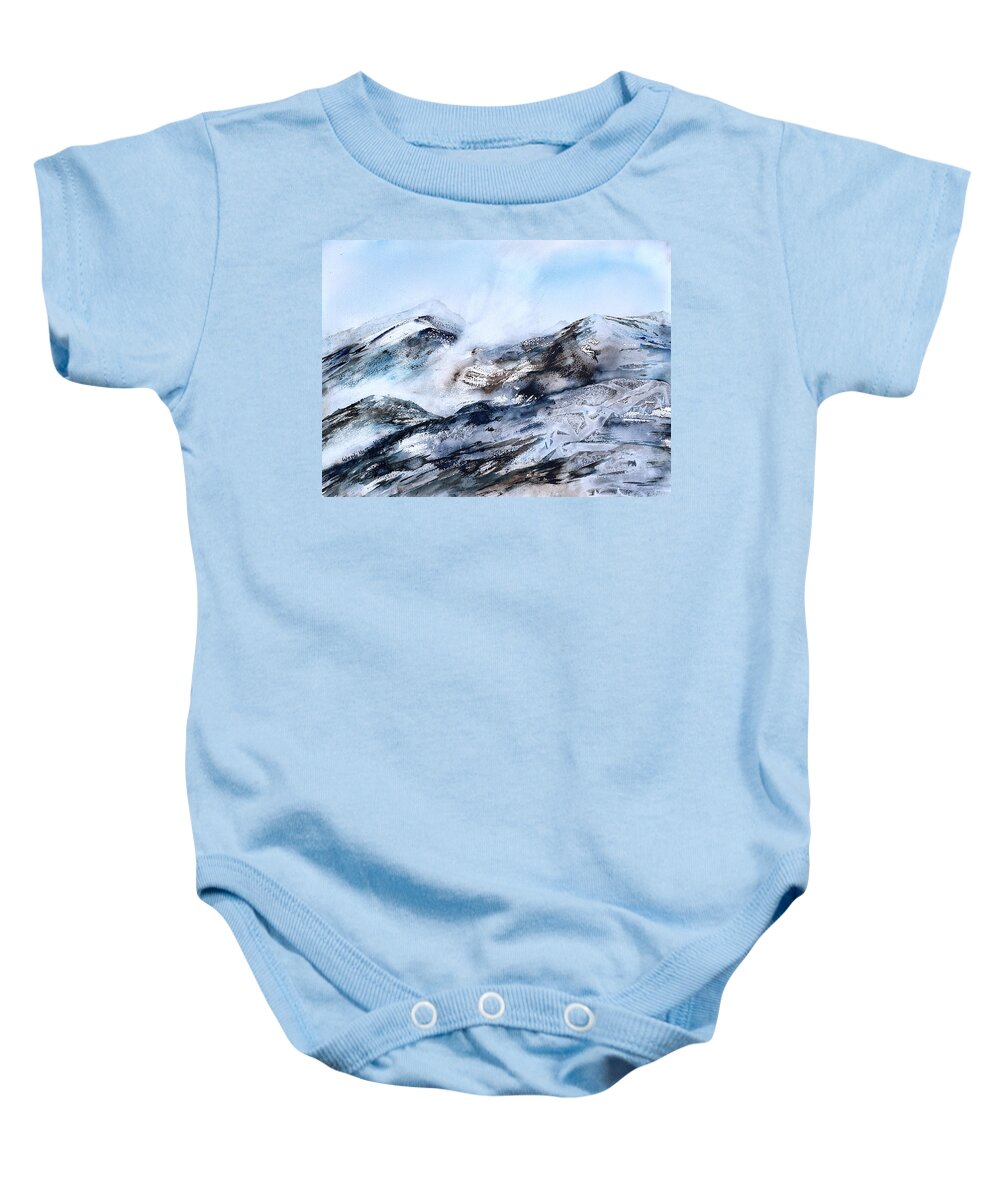 Mountains Baby Onesie featuring the painting Wintry Mountains #4 by Wendy Keeney-Kennicutt