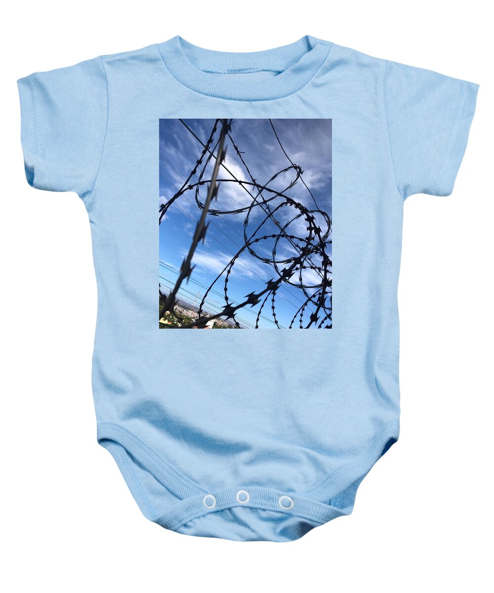 All Baby Onesie featuring the digital art Wire Fence at the Border KN57 by Art Inspirity