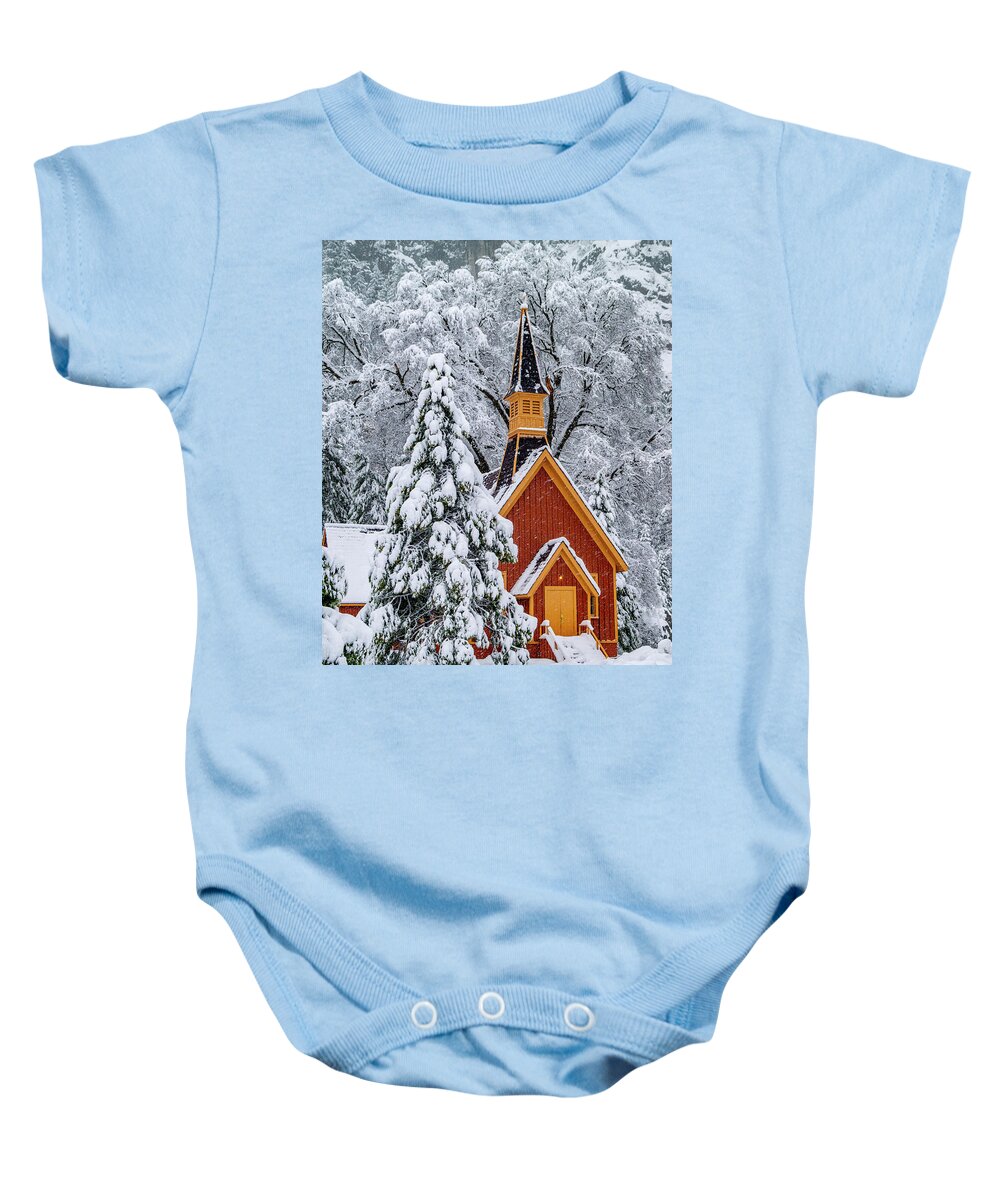 Chapel Baby Onesie featuring the photograph Yosemite Chapel Portrait by Bill Gallagher