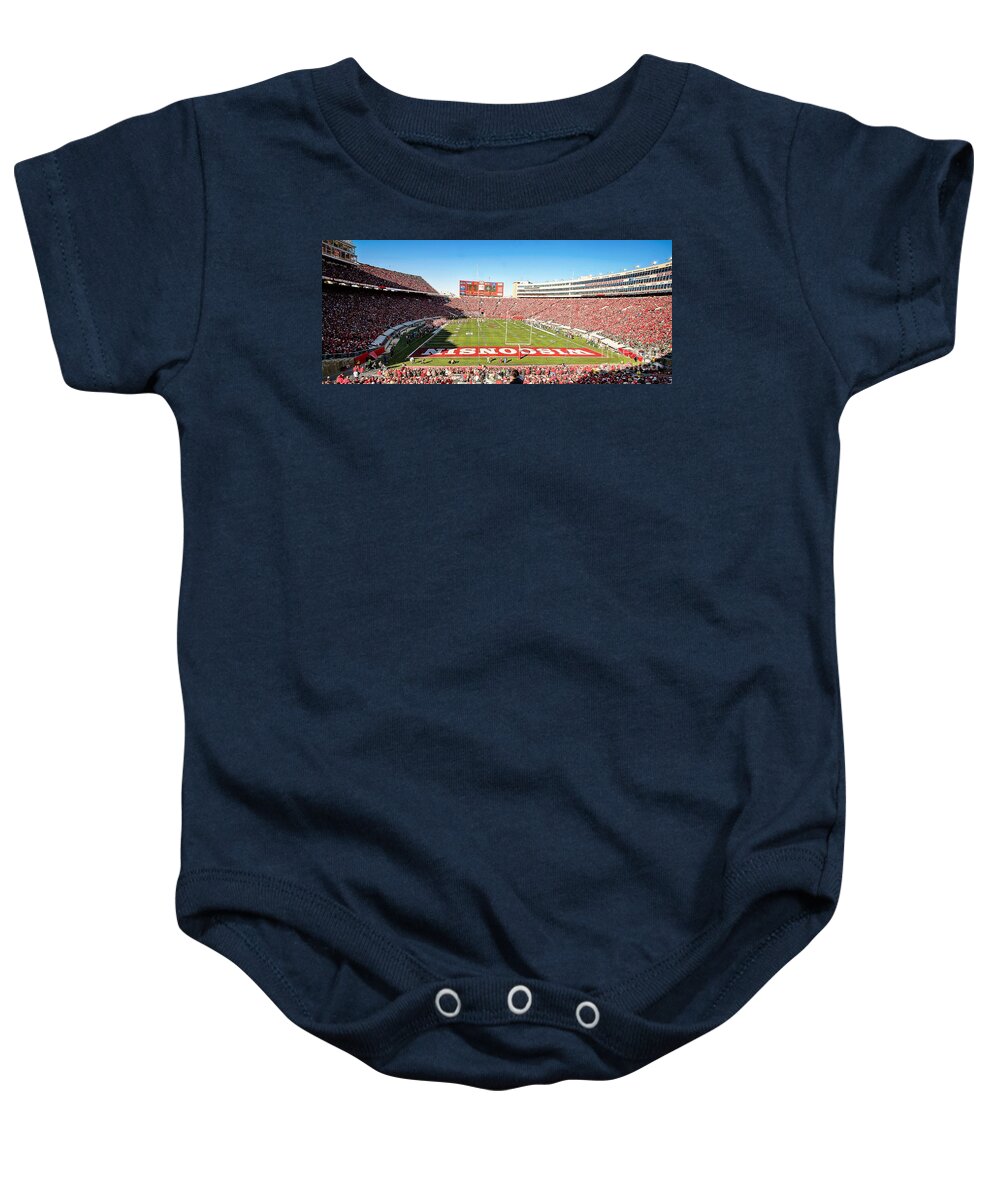 Camp Baby Onesie featuring the photograph 0812 Camp Randall Stadium Panorama by Steve Sturgill