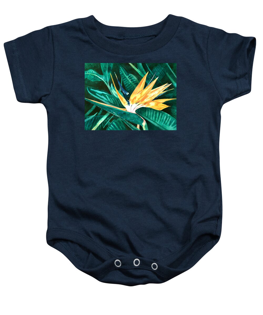 Bird Of Paradise Baby Onesie featuring the painting Bird of Paradise by Pauline Walsh Jacobson