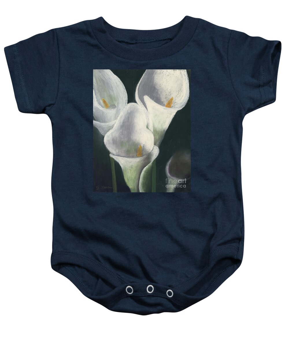 Calla Lilies Baby Onesie featuring the pastel Calla Lilies Up Close by Ginny Neece