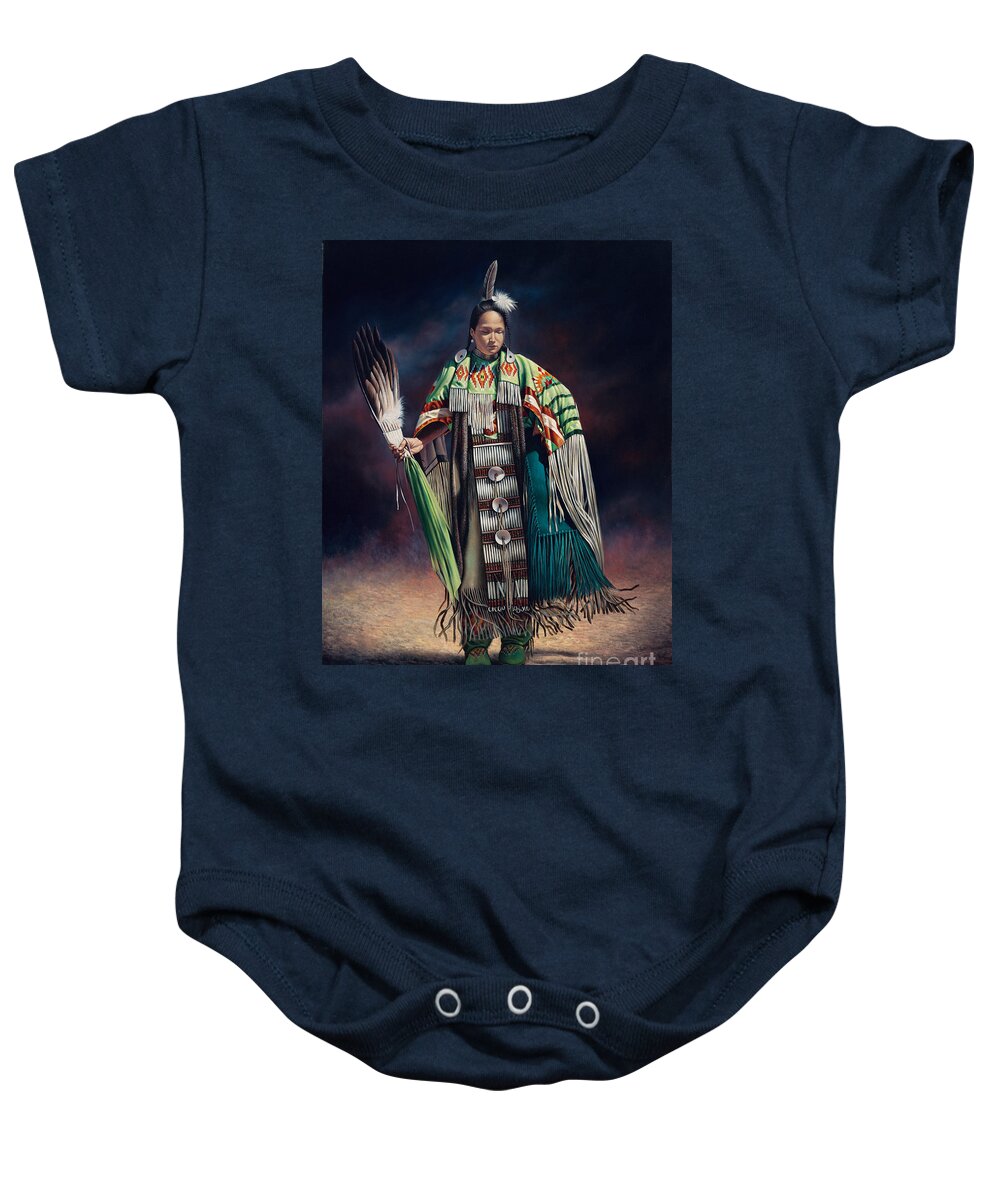 Native-american Baby Onesie featuring the painting Ceremonial Rhythm #1 by Ricardo Chavez-Mendez