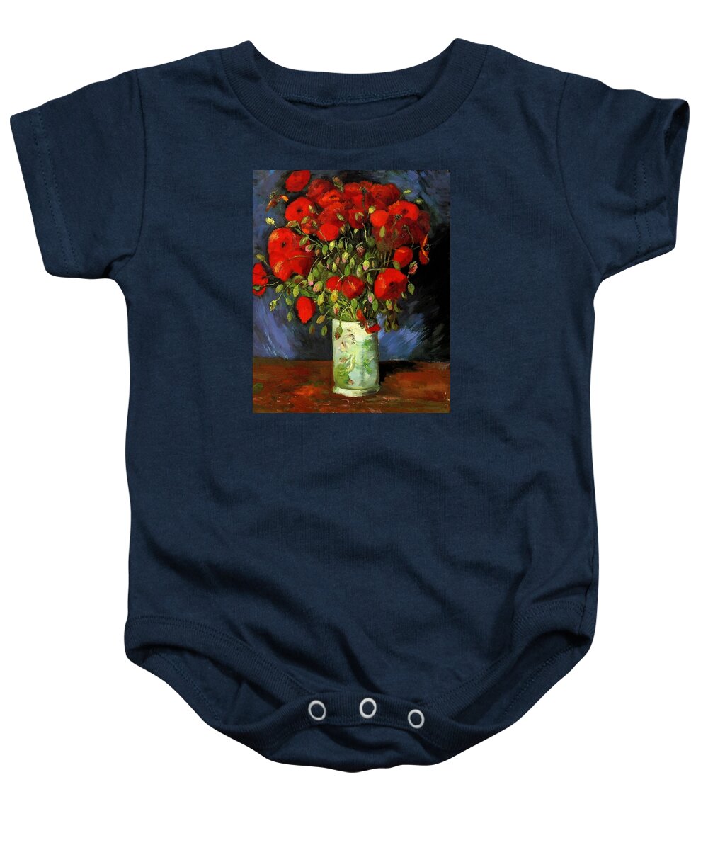 Vincent Van Gogh Baby Onesie featuring the painting Vase With Red Poppies #1 by Vincent Van Gogh