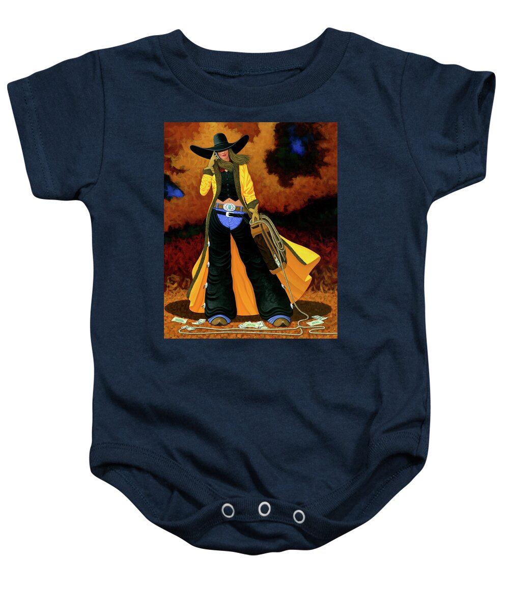 Bonnie & Clyde Baby Onesie featuring the painting Bonnie by Lance Headlee