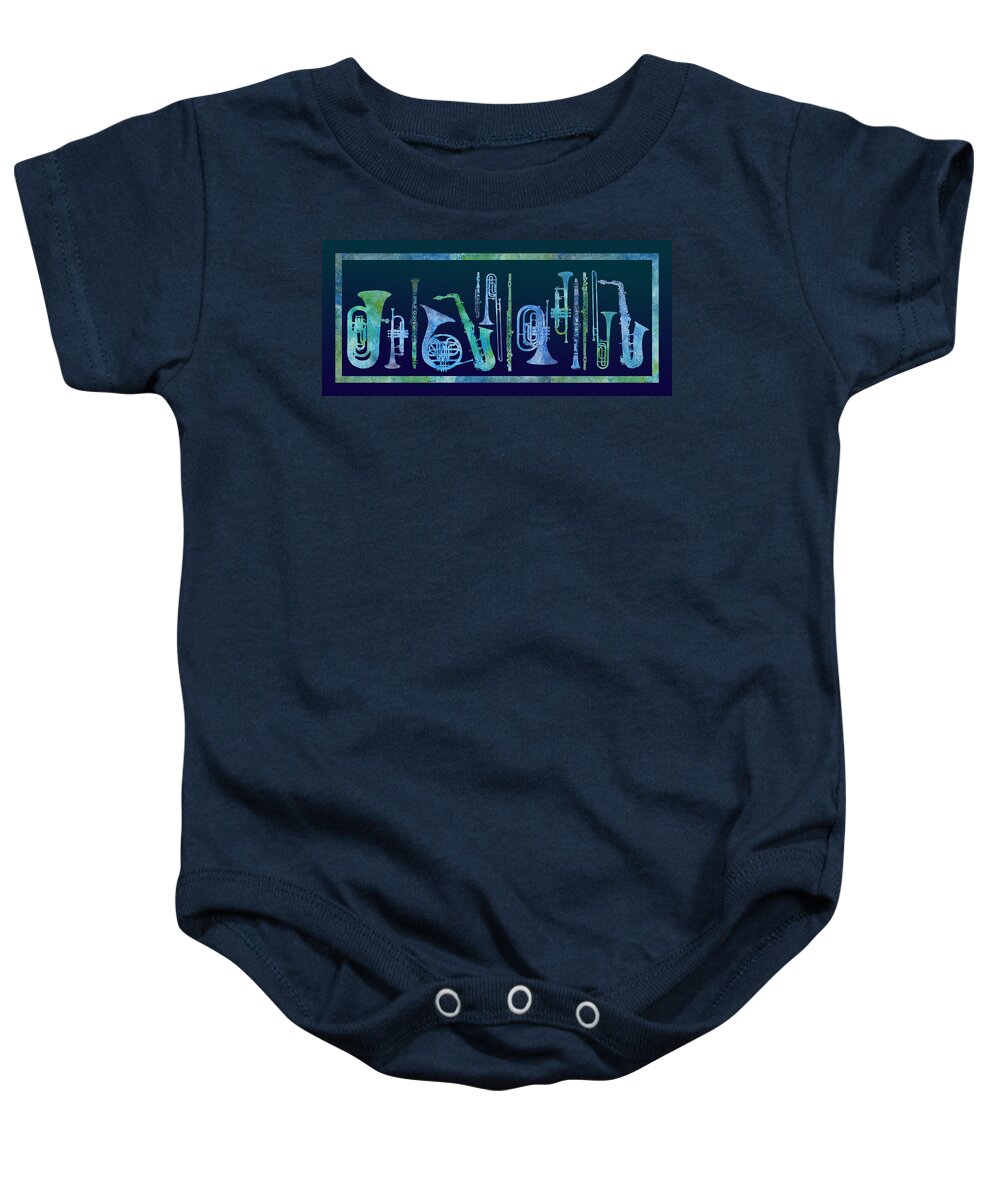 Band Baby Onesie featuring the digital art Cool Blue Band #2 by Jenny Armitage