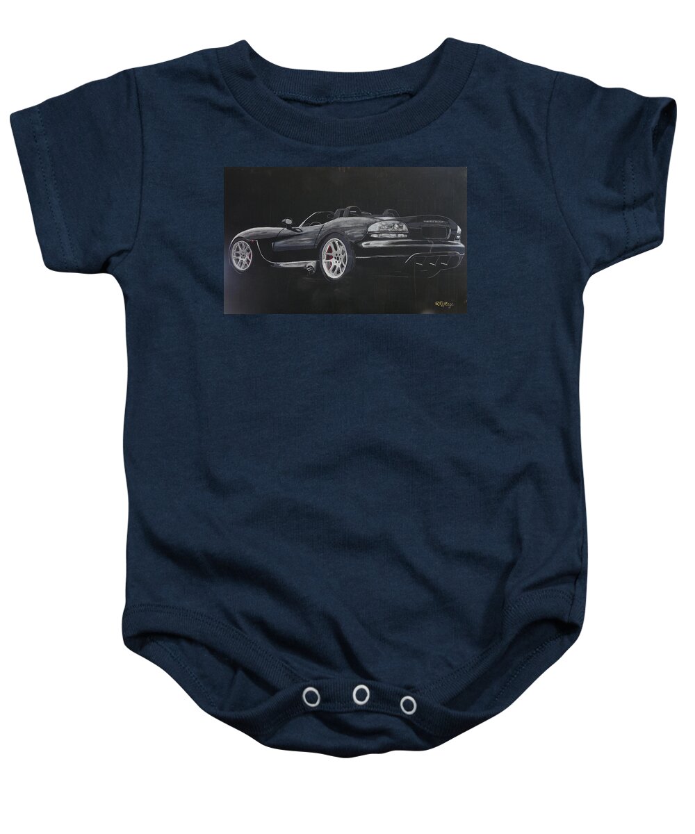 Dodge Baby Onesie featuring the painting Dodge Viper Convertible #2 by Richard Le Page