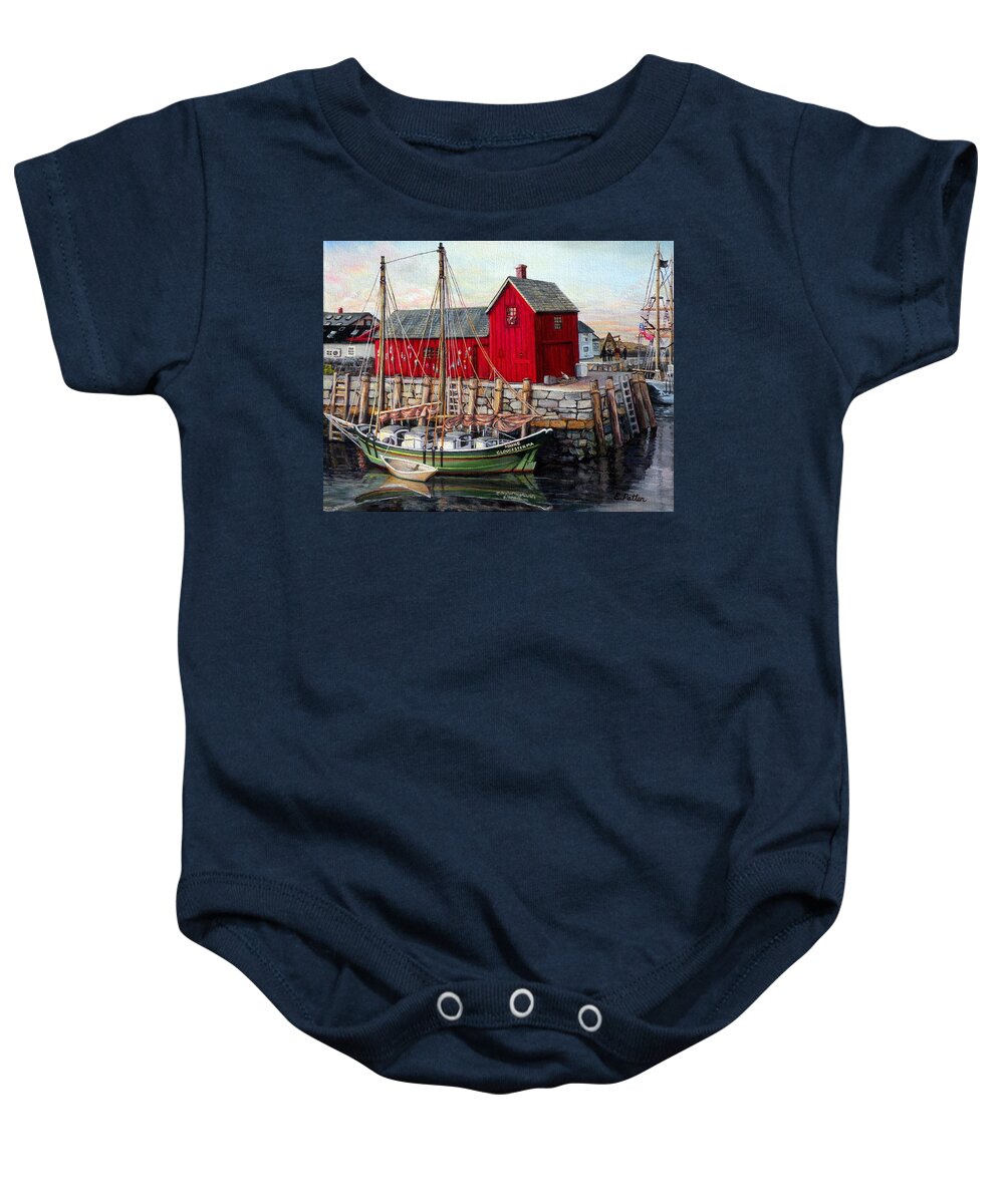 Rockport Baby Onesie featuring the painting Motif # 1, Rockport, MA by Eileen Patten Oliver