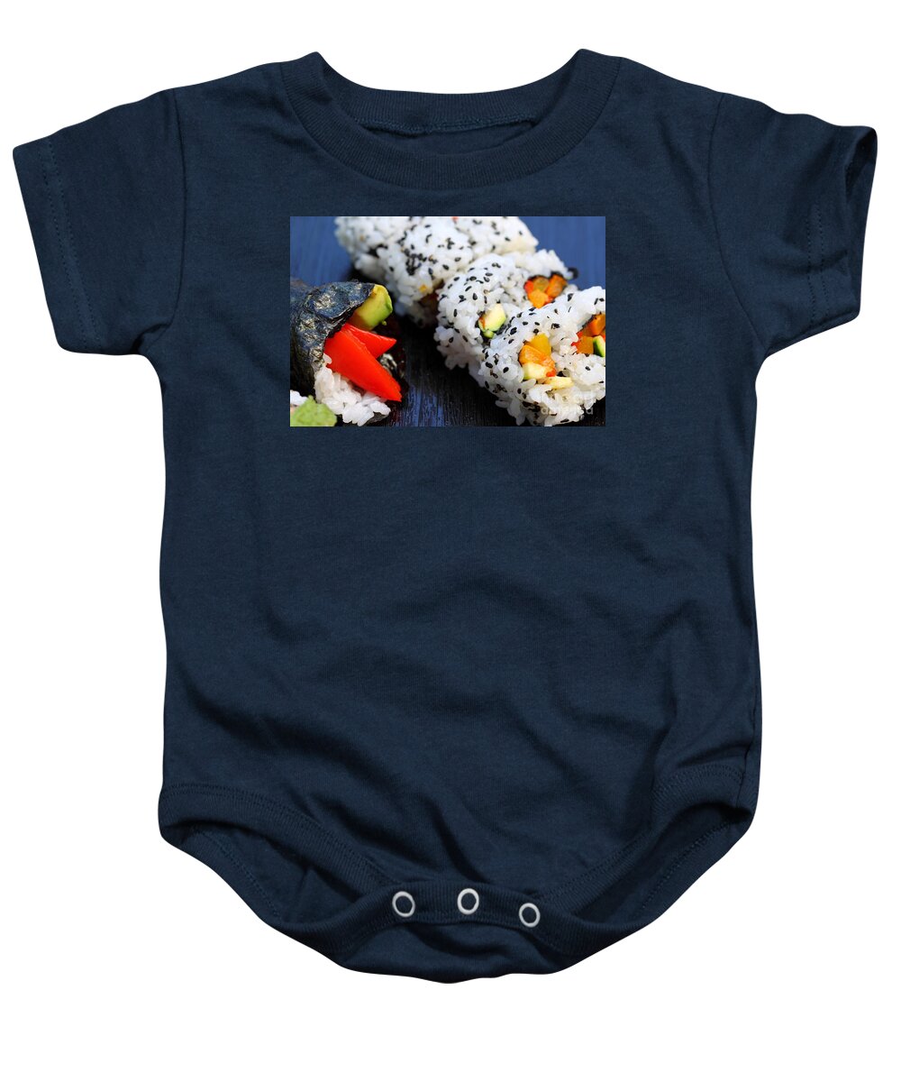 California Baby Onesie featuring the photograph Sushi #3 by Henrik Lehnerer