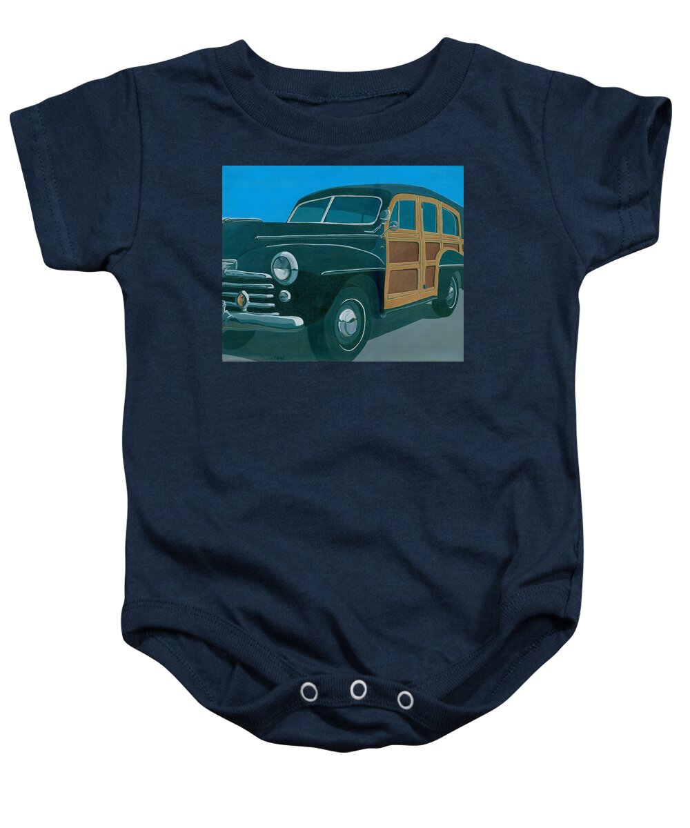48 Woody Baby Onesie featuring the painting 48 Ford Woody by Gerry High