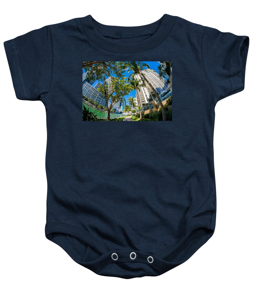 Architecture Baby Onesie featuring the photograph Downtown Miami Brickell Fisheye by Raul Rodriguez