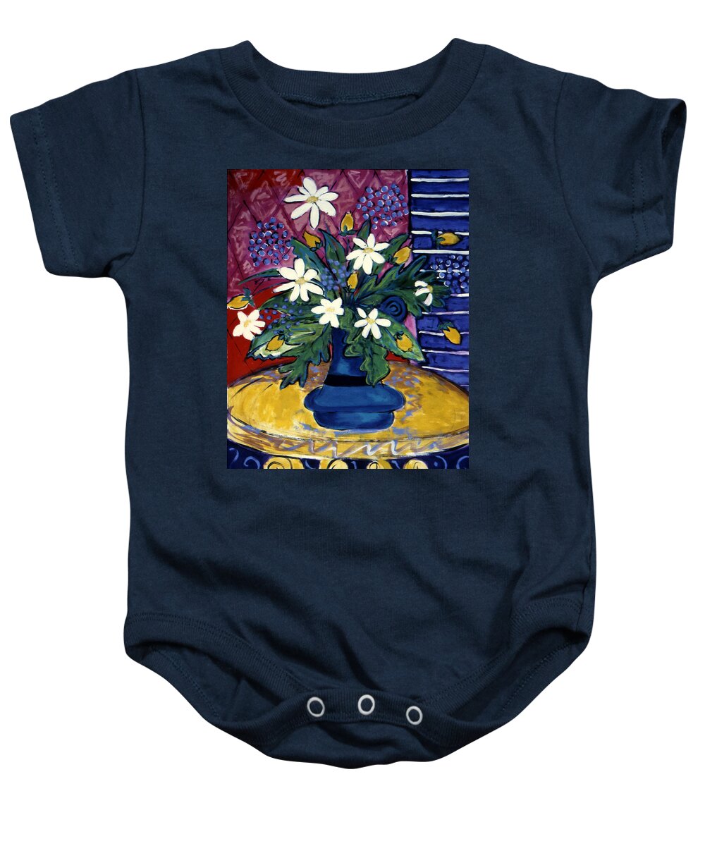Still Life Baby Onesie featuring the painting A Burst of Daisies by Linda Holt