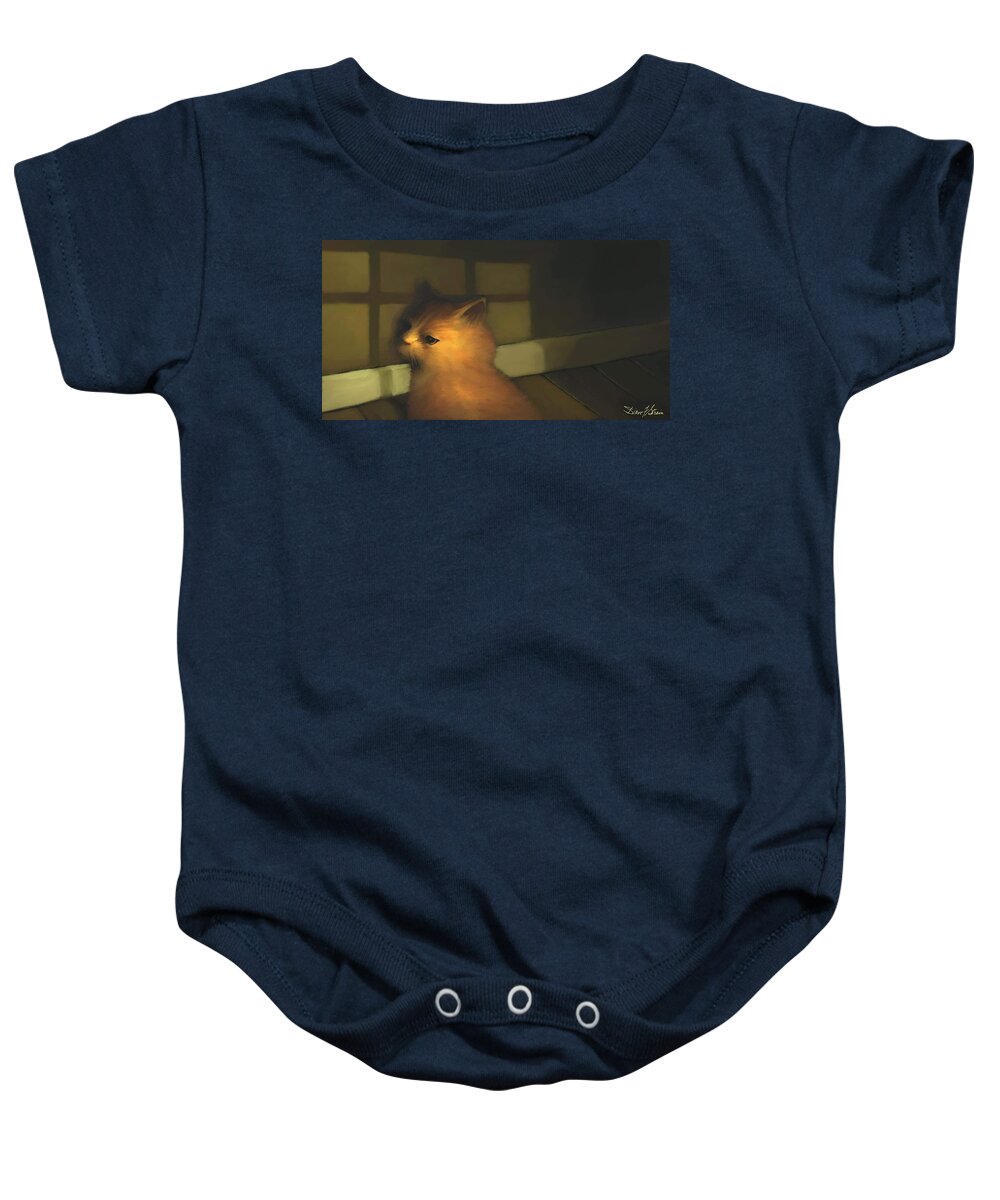 Diane Strain Baby Onesie featuring the painting A Warm Corner for Kitty  No.2 by Diane Strain
