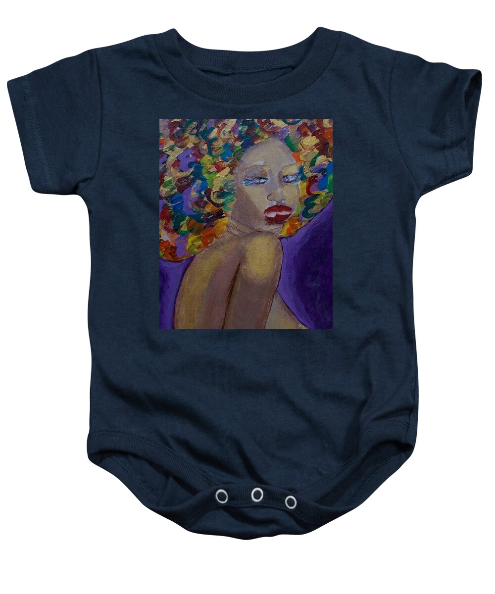 Semi Nude Baby Onesie featuring the painting Afro-chic by Apanaki Temitayo M