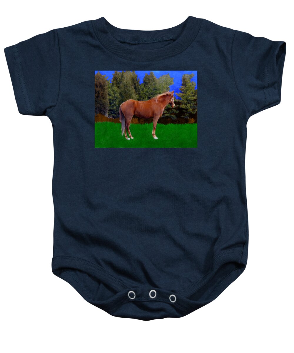 Horse Baby Onesie featuring the painting All Alone in a Field by Bruce Nutting