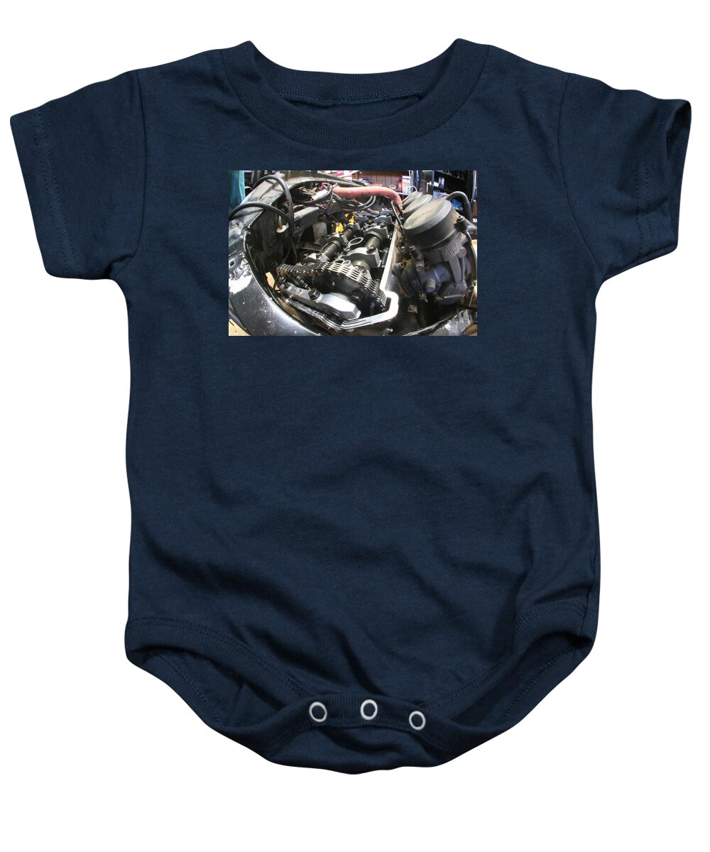 Motorcycle Baby Onesie featuring the photograph All In The Timing by David S Reynolds