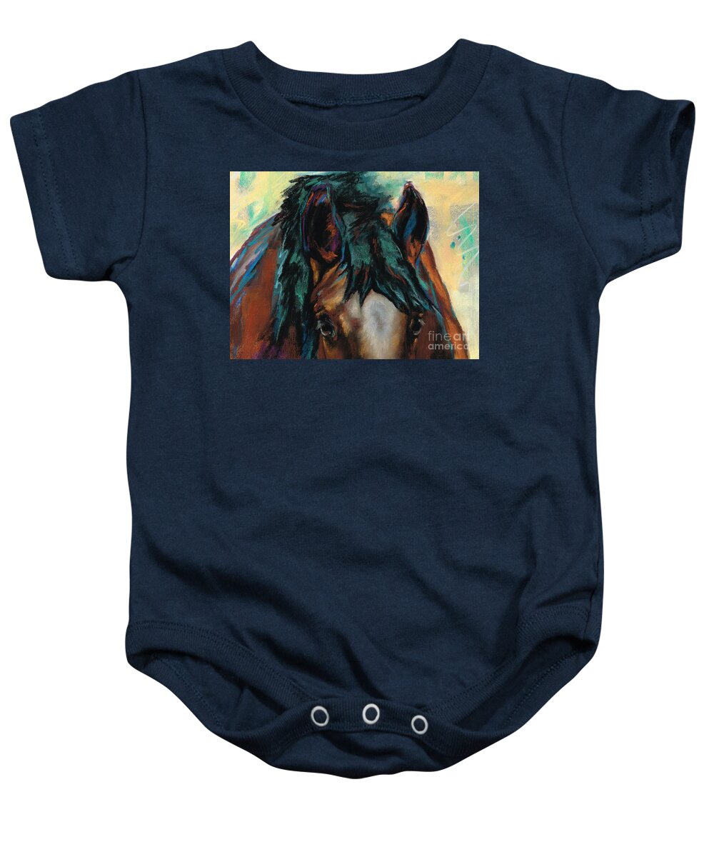 Horse Art Baby Onesie featuring the painting All Knowing by Frances Marino