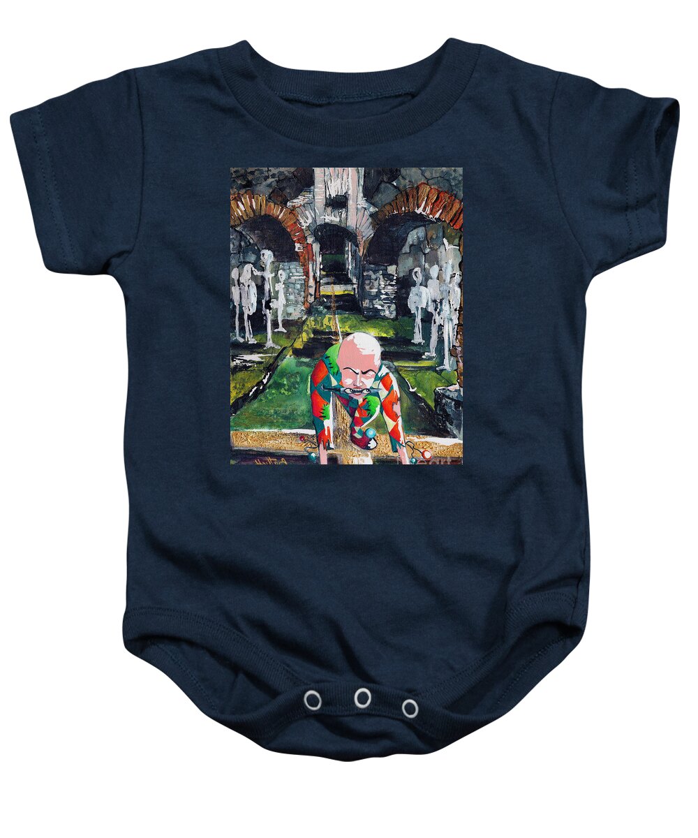 Deep Baby Onesie featuring the painting Almost Safe Among The Fittest by Elisabeta Hermann