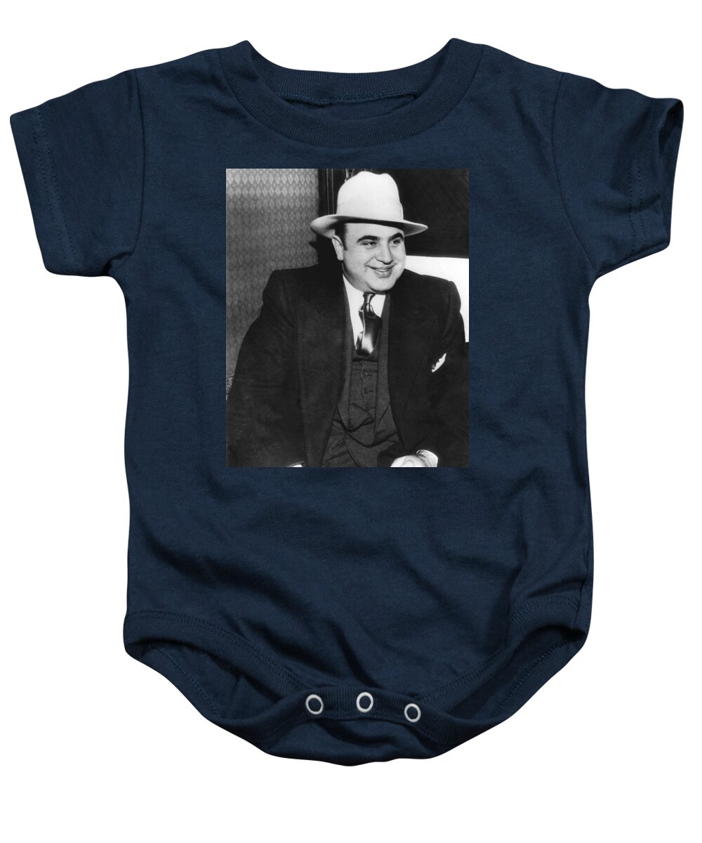 1930 Baby Onesie featuring the photograph American Gangster Al Capone by Underwood Archives