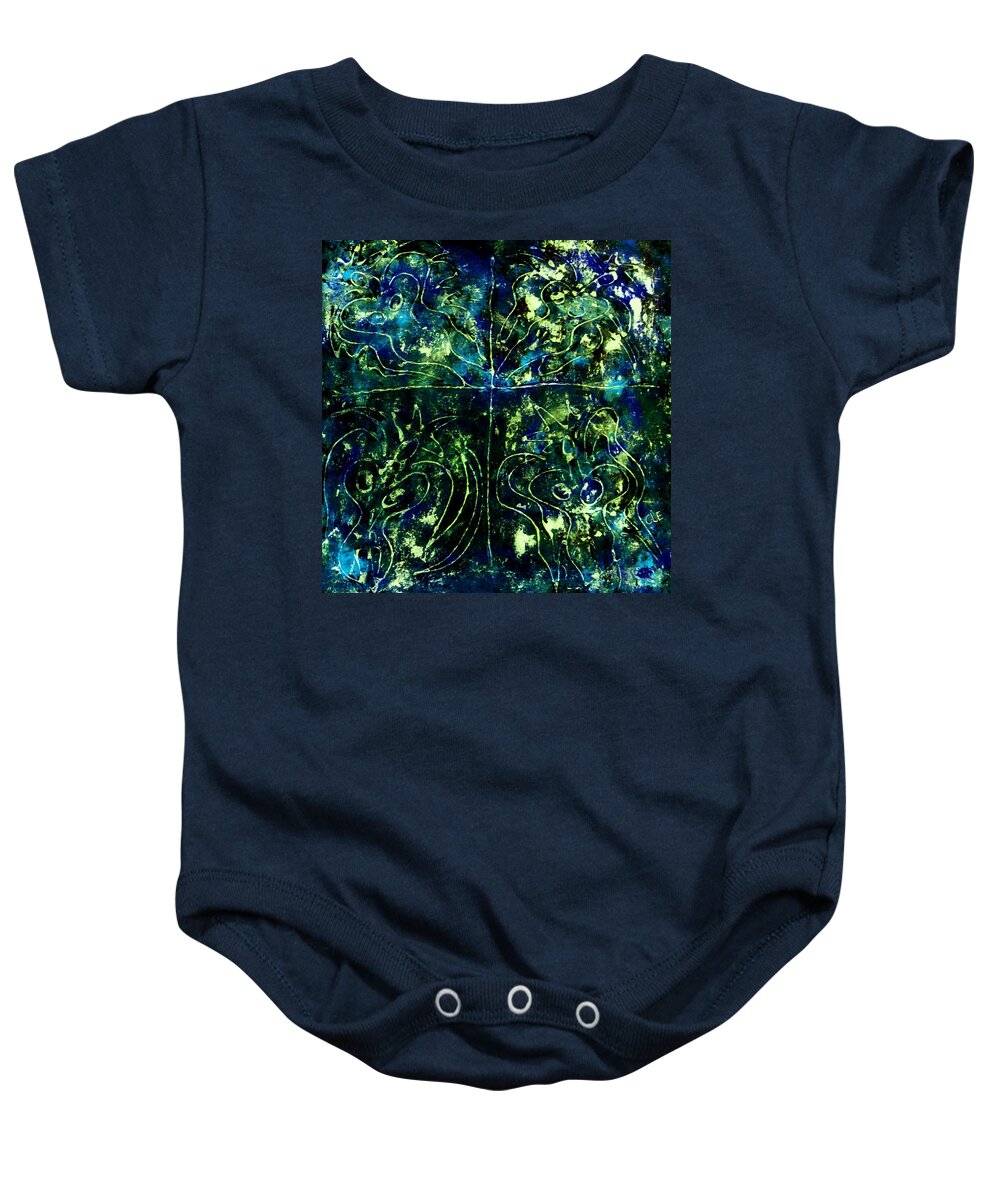 Angels Baby Onesie featuring the painting Angels in the Night Sky by Cleaster Cotton