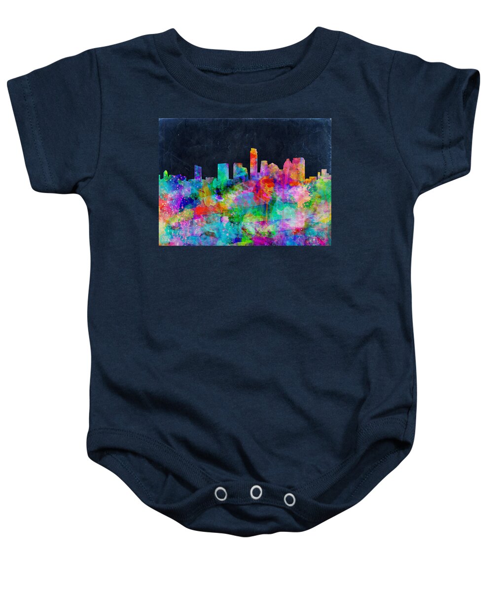 Austin Texas Baby Onesie featuring the painting Austin Watercolor Panorama by Bekim M