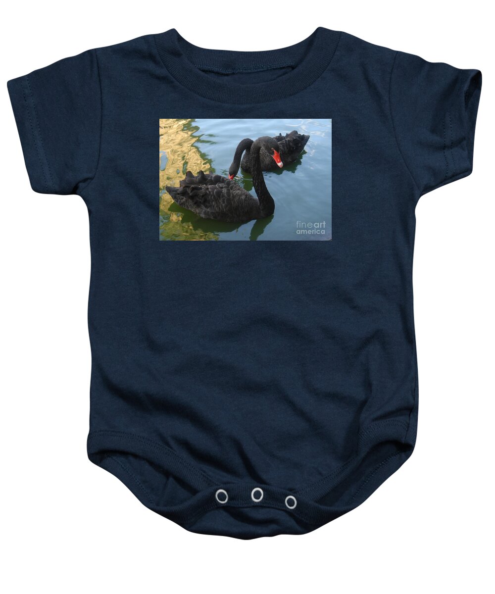 Black Swans Baby Onesie featuring the photograph Beautiful Black Swans by Carla Carson