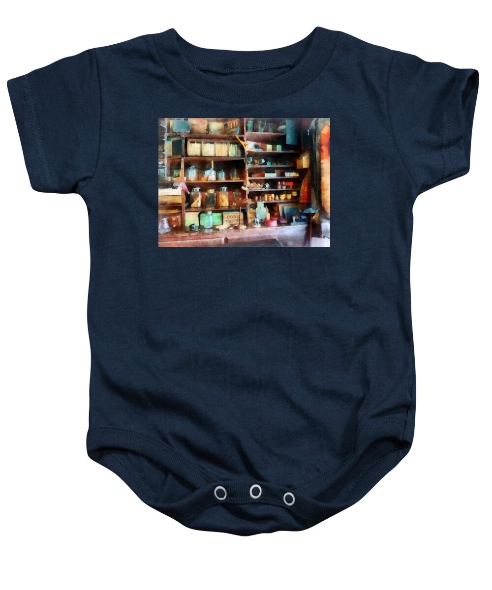General Store Baby Onesie featuring the photograph Behind the Counter at the General Store by Susan Savad