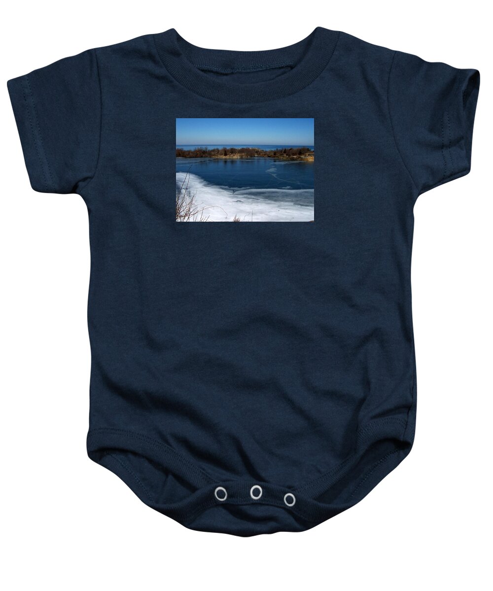 Rock Quarry Rockport Baby Onesie featuring the photograph Blue And White by Catherine Gagne
