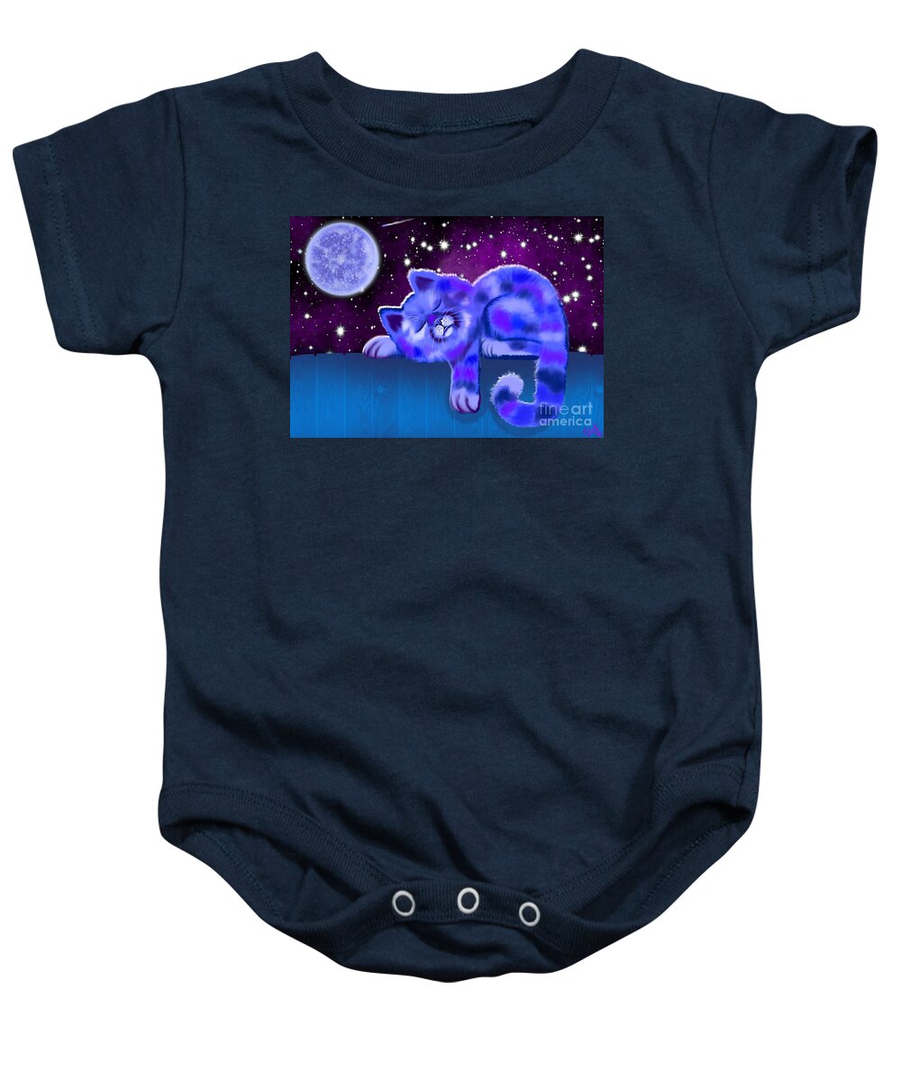 Cat Baby Onesie featuring the painting Blue Moon Slumber by Nick Gustafson