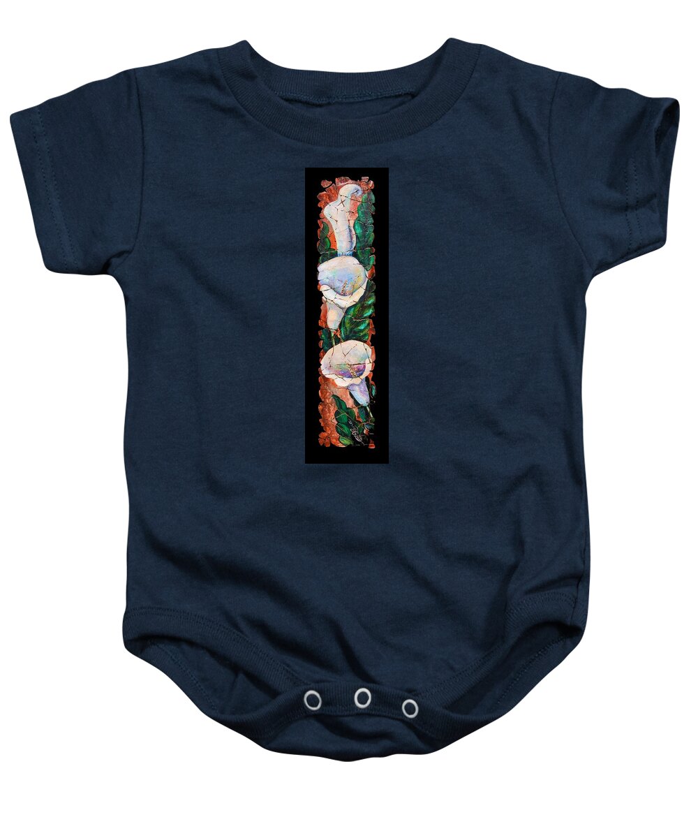  Fresco Antique Painting Flower Baby Onesie featuring the painting Calla fresco by Lena Owens - OLena Art Vibrant Palette Knife and Graphic Design