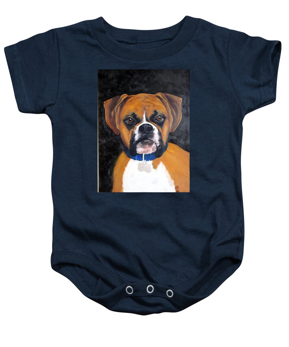 Boxer Baby Onesie featuring the painting Cassius by Karen Coggeshall
