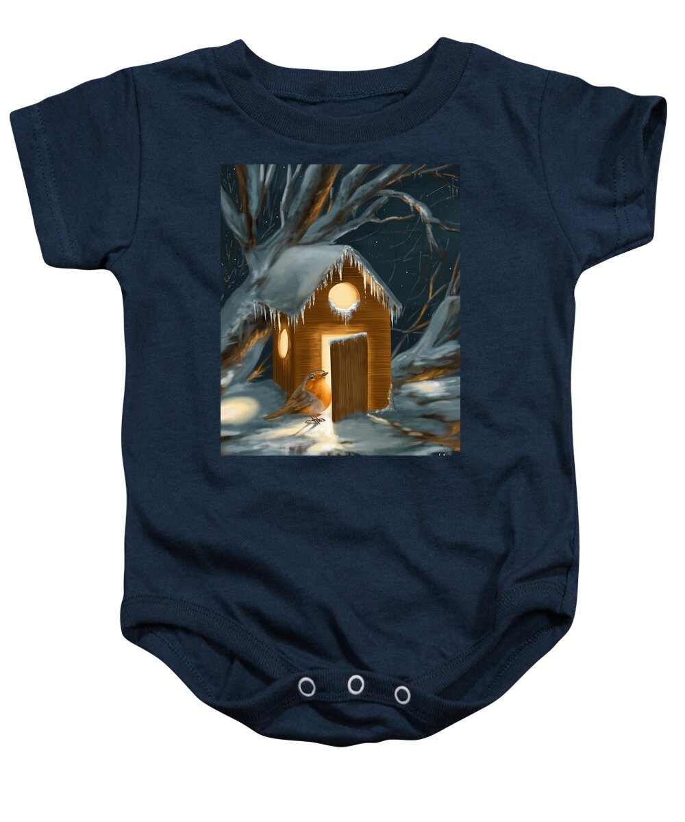 Robin Baby Onesie featuring the painting Christmas robin by Veronica Minozzi