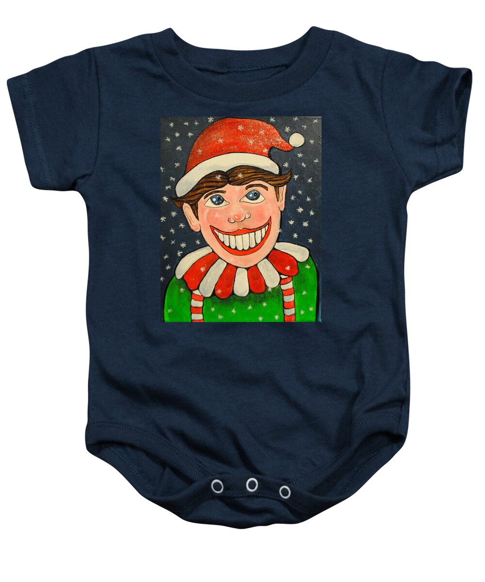 Asbury Park Paintings Baby Onesie featuring the painting Christmas Tillie by Patricia Arroyo