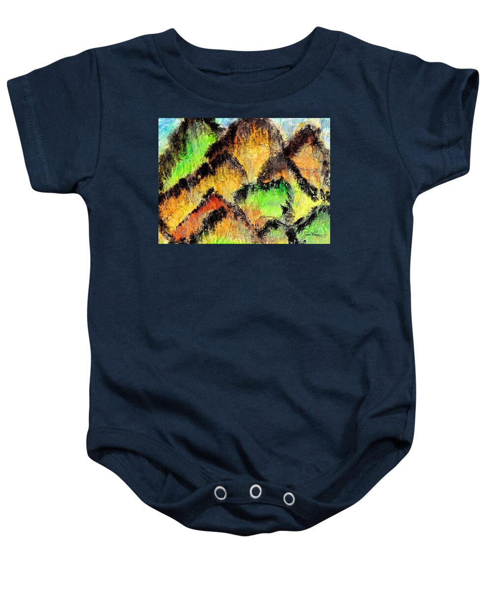 Hand Painted Baby Onesie featuring the painting Climb Every Mountain by Joan Reese