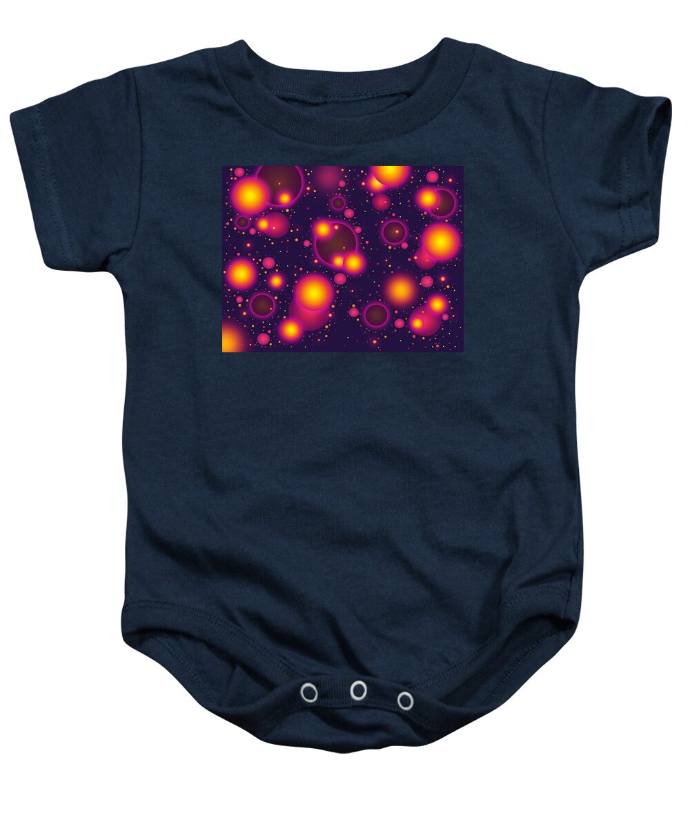Purple Baby Onesie featuring the digital art Colorful Pink Purple and Yellow Ball Pattern Abstract by Shelley Neff