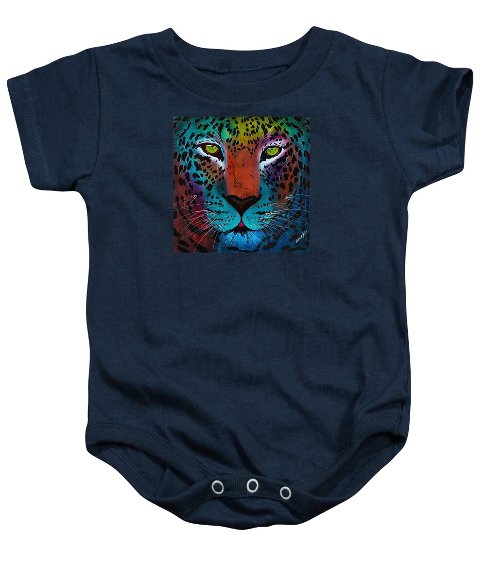 Acrylic Baby Onesie featuring the painting Content Leopard by Dede Koll