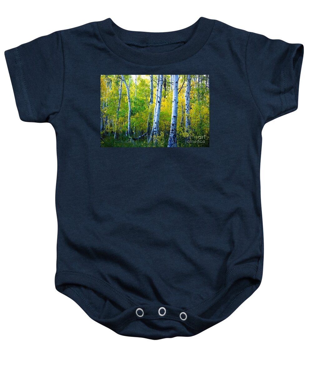 Convict Lake Baby Onesie featuring the photograph Convict Lake Aspen Forest by Misty Tienken