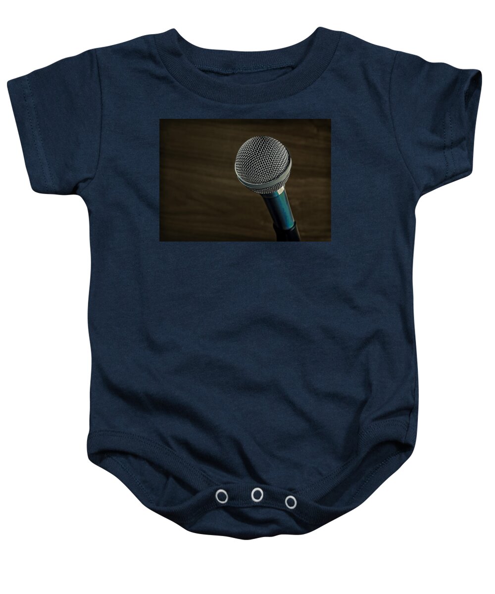 Technology Baby Onesie featuring the photograph Cool Microphone by Phil Cardamone