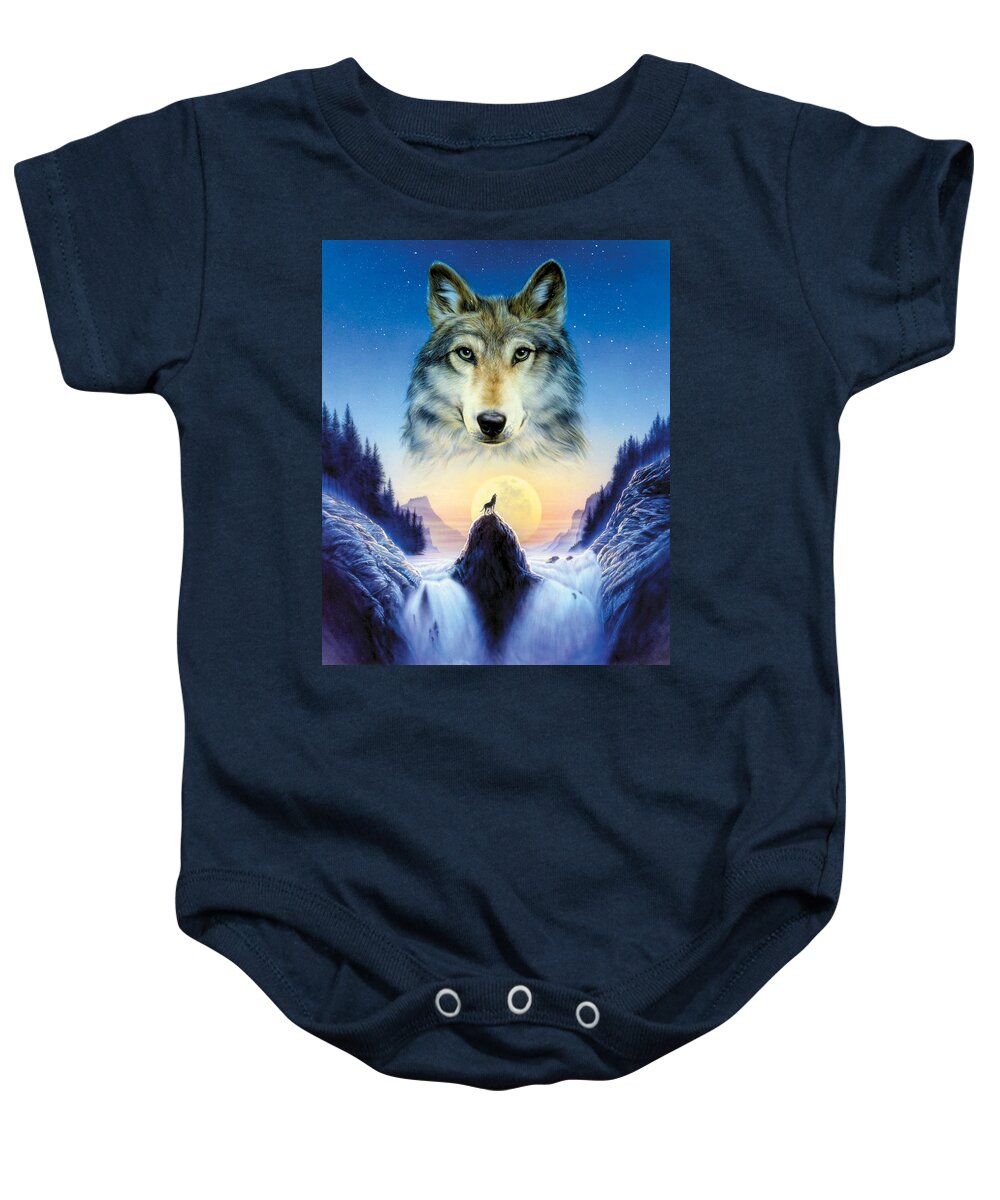 Wolf Baby Onesie featuring the photograph Cosmic Wolf by MGL Meiklejohn Graphics Licensing