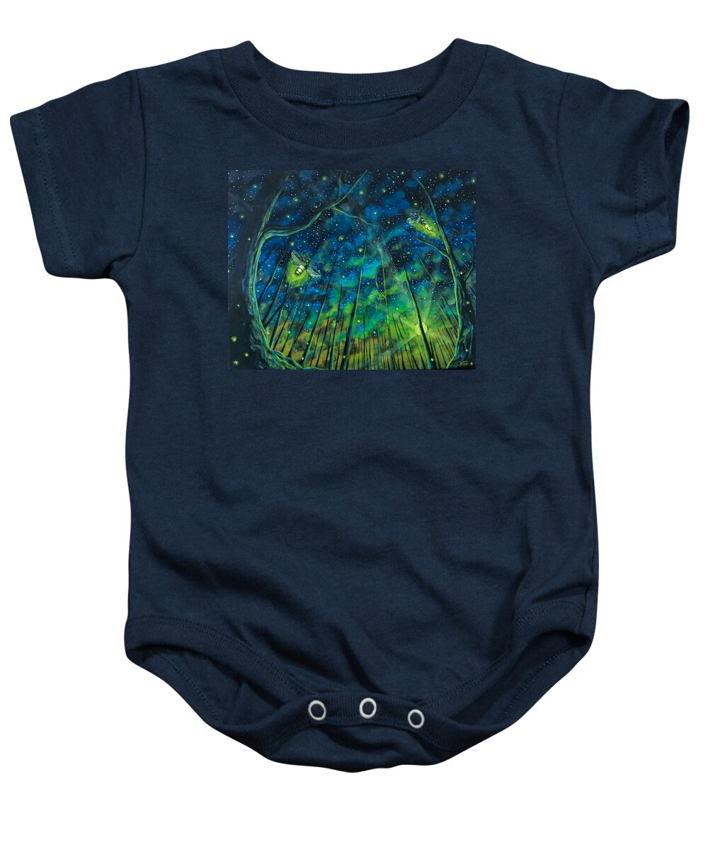 Lightning Bugs Baby Onesie featuring the painting Dance The Night Away by Joel Tesch