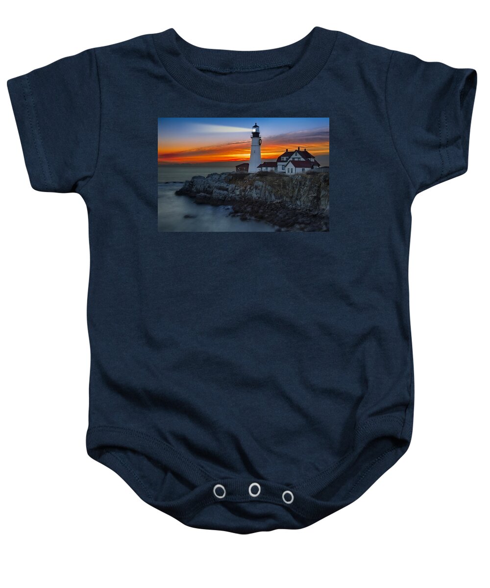 Portland Baby Onesie featuring the photograph Dawn At Portalnd Head Light by Susan Candelario
