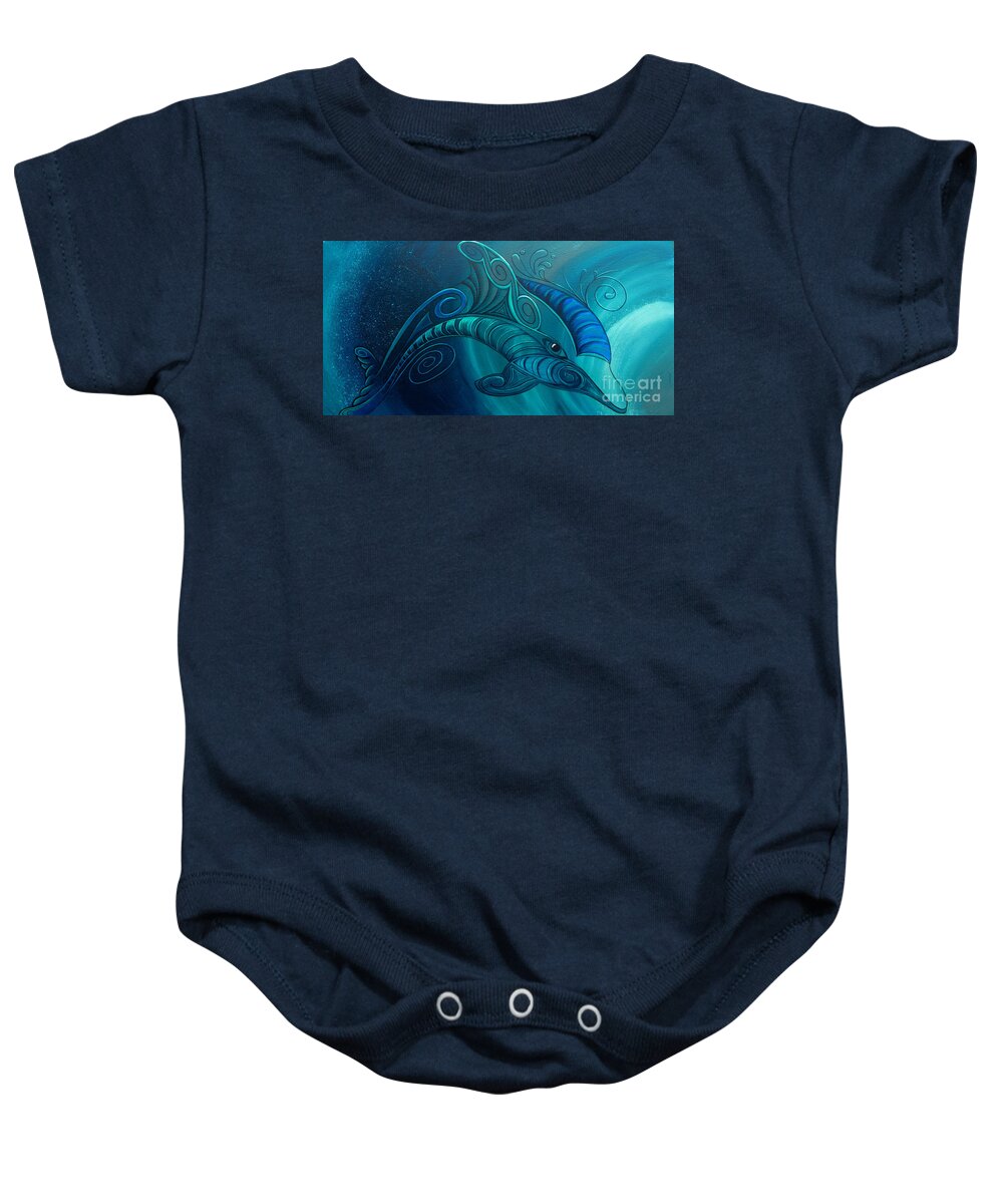Dolphin Baby Onesie featuring the painting Dolphin Rua by Reina Cottier