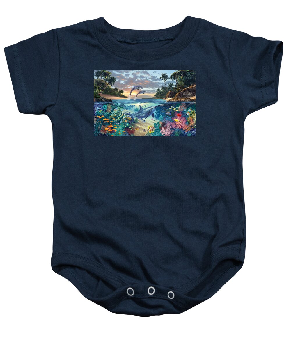 Animal Baby Onesie featuring the photograph Dolphins Playground by MGL Meiklejohn Graphics Licensing
