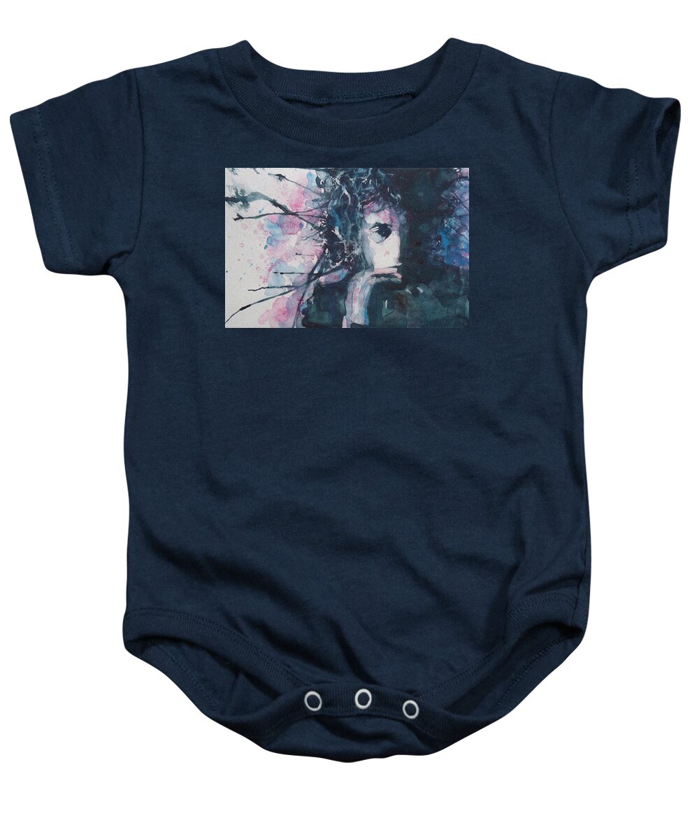 Bob Dylan Baby Onesie featuring the painting Don't Think Twice It's Alright by Paul Lovering