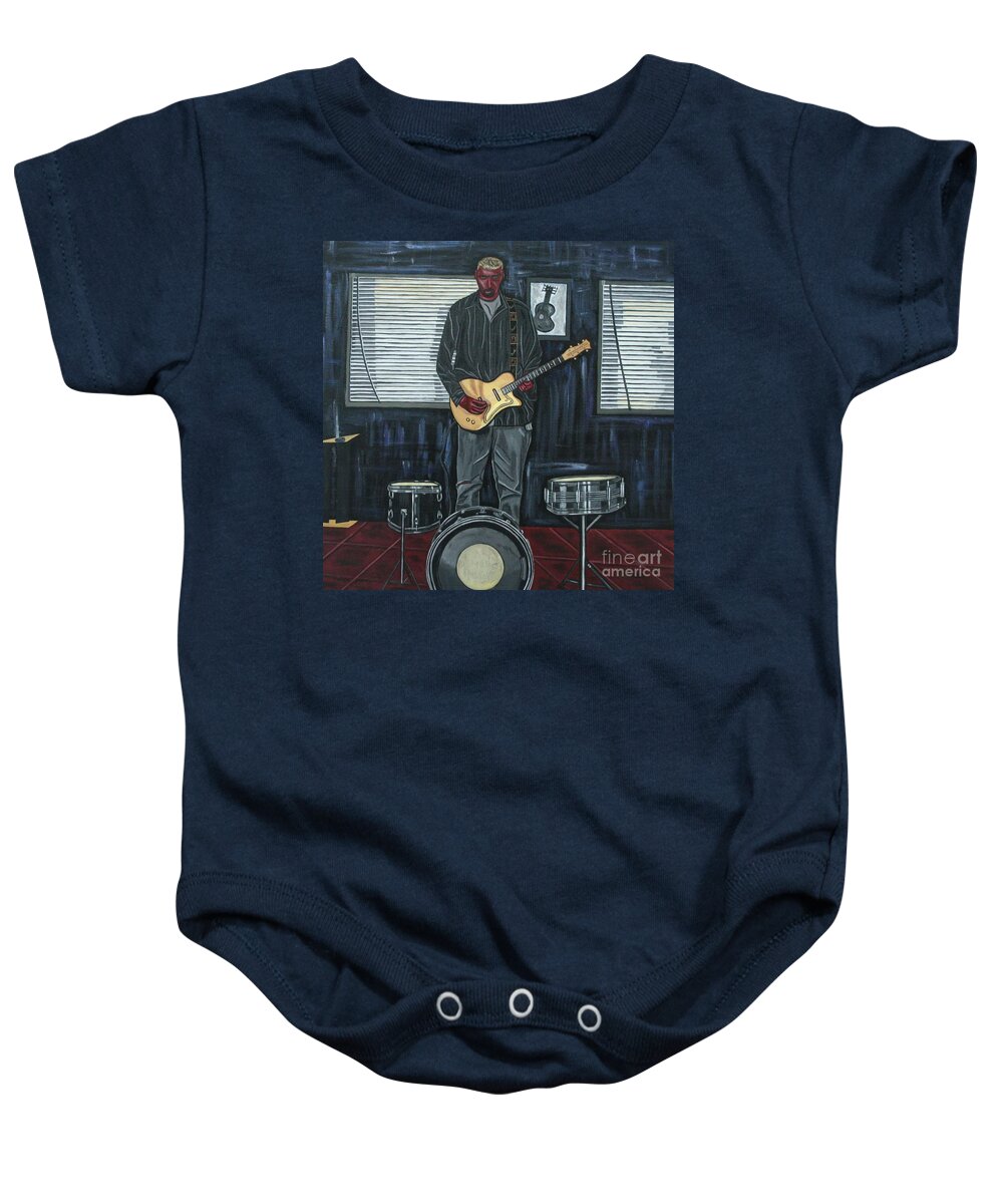 Portrait Paintings Baby Onesie featuring the painting Drums and Wires by Sandra Marie Adams