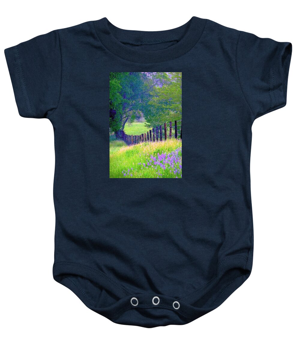 Fairy Tale Meadow Baby Onesie featuring the digital art Fairy Tale Meadow With Lupines by Pamela Smale Williams