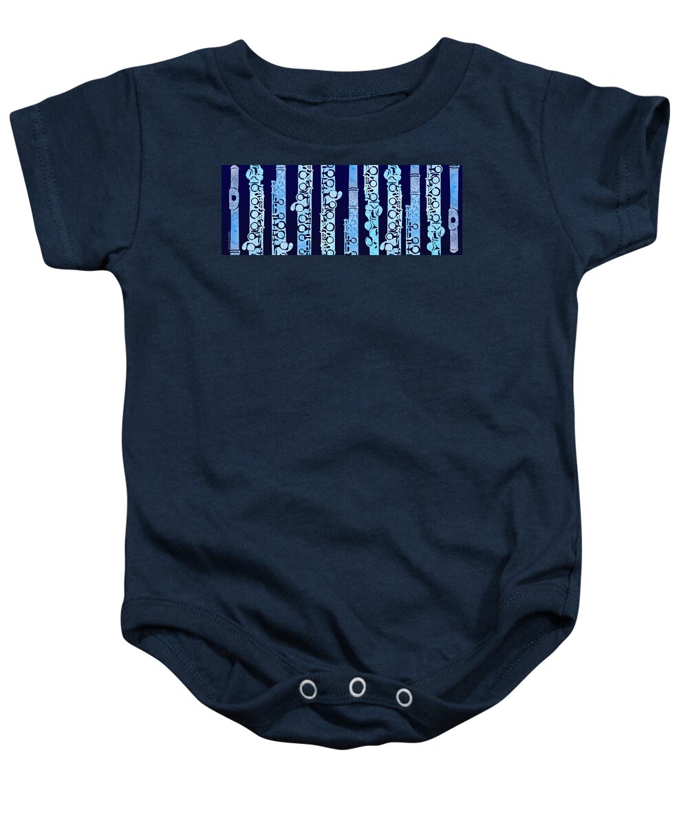  Flute Baby Onesie featuring the mixed media Flutes in Blue by Jenny Armitage