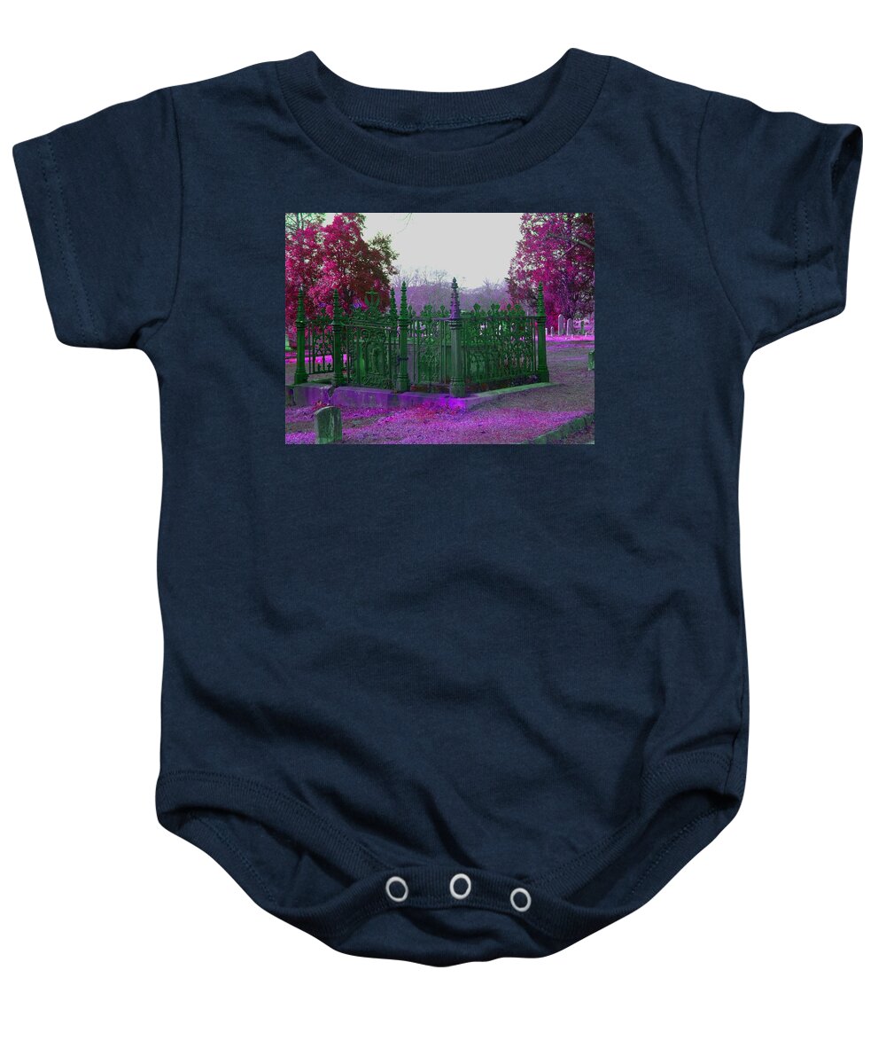 Fine Art Photography Baby Onesie featuring the photograph Gated Tomb by Cleaster Cotton