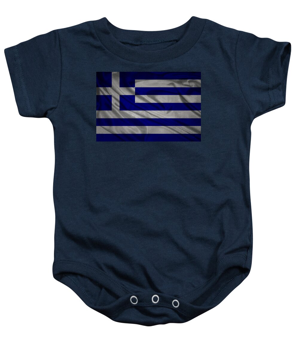 Greece Baby Onesie featuring the digital art Greek flag waving on canvas by Eti Reid